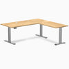 Desky Hardwood L-Shape Sit Stand Desk, White Oak desktop, Space Gray frame