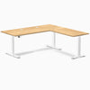 Desky Hardwood L-Shape Sit Stand Desk, White Oak desktop, White frame