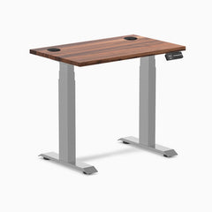 Desky Dual Mini Hardwood Sit Stand Desk, Walnut desktop, Gray frame