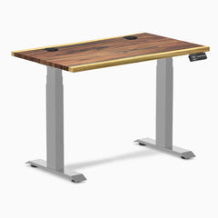 Desky Dual Mini Hardwood Sit Stand Desk, Saman desktop, Gray frame
