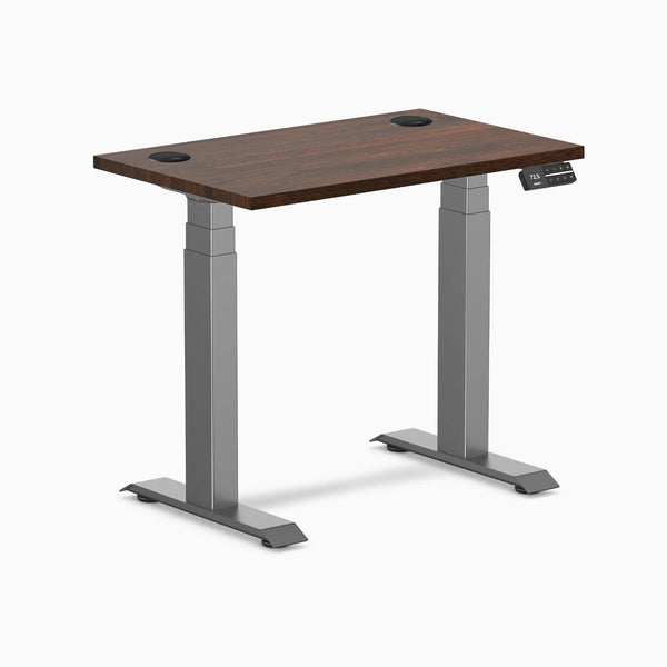 Desky Dual Mini Rubberwood Sit Stand Desk, Dark Walnut desktop, Space Gray frame