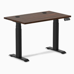 Desky Dual Mini Rubberwood Sit Stand Desk, Dark Walnut desktop, Matte Black frame