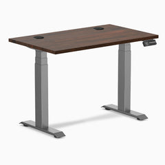 Desky Dual Mini Rubberwood Sit Stand Desk, Dark Walnut desktop, Space Gray frame