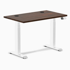 Desky Dual Mini Rubberwood Sit Stand Desk, Dark Walnut desktop, White frame