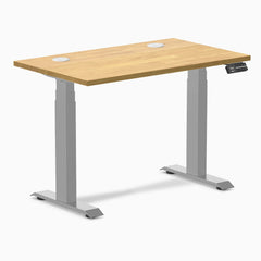 Desky Dual Mini Rubberwood Sit Stand Desk, Light Oak desktop, Gray frame
