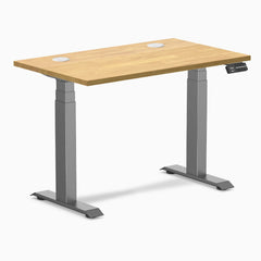 Desky Dual Mini Rubberwood Sit Stand Desk, Light Oak desktop, Space Gray frame