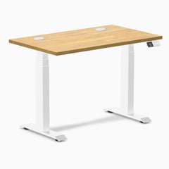Desky Dual Mini Rubberwood Sit Stand Desk, Light Oak desktop, White frame