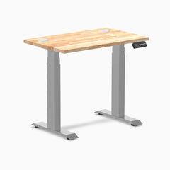 Desky Dual Mini Rubberwood Sit Stand Desk, Natural desktop, Gray frame