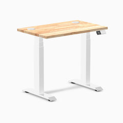 Desky Dual Mini Rubberwood Sit Stand Desk, Natural desktop, White frame
