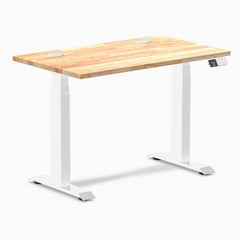 Desky Dual Mini Rubberwood Sit Stand Desk, Natural desktop, White frame