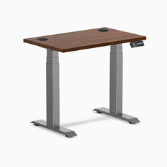 Desky Dual Mini Rubberwood Sit Stand Desk, Red Walnut desktop, Space Gray frame