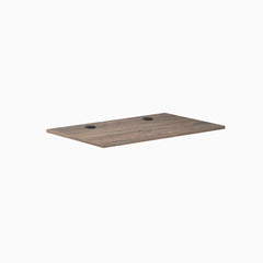 Desky Natural Walnut laminate desktop, 47.2" x 29.5", with two black grommets for cable management.