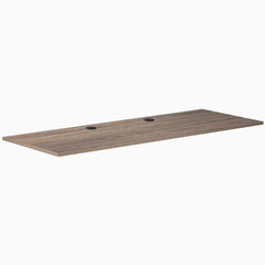 Desky Natural Walnut laminate desktop, 78.7 x 29.5 inches, with two grommets for cable management.