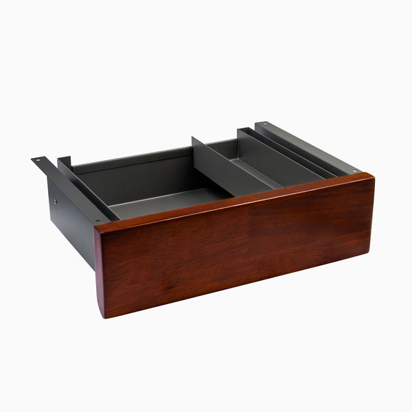 red walnut rubberwood under desk drawer in space grey frame