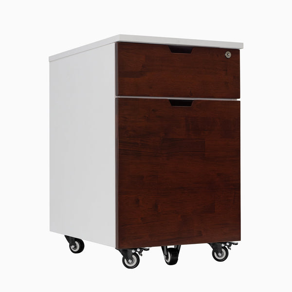Desky Wooden Minimal Filing Cabinet, White frame, Red Walnut Rubberwood
