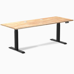 Desky Dual Rubberwood Sit Stand Desk, Natural Timber desktop, Matte Black frame