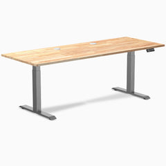 Desky Dual Rubberwood Sit Stand Desk, Natural Timber desktop, Space Gray frame