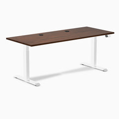 Desky Dual Rubberwood Sit Stand Desk, Red Walnut desktop, White frame