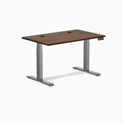 Desky Dual Rubberwood Sit Stand Desk, Red Walnut desktop, Space Gray frame