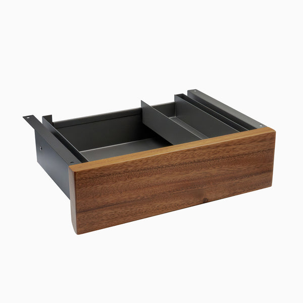 saman hardwood drawer in space grey frame
