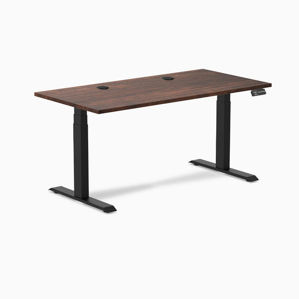 Desky Dual Softwood Sit Stand Desk, American Rustic Pine desktop, Matte Black frame