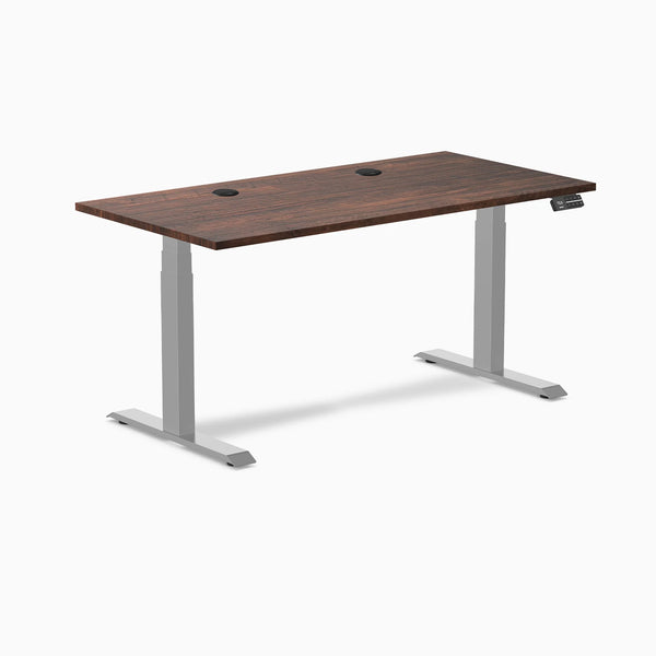 Desky Dual Softwood Sit Stand Desk, American Rustic Pine desktop, Gray frame