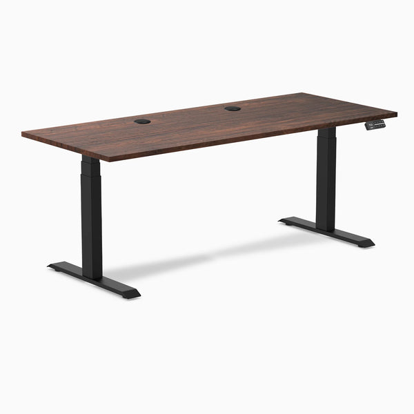 Desky Dual Softwood Sit Stand Desk, American Rustic Pine desktop, Matte Black frame