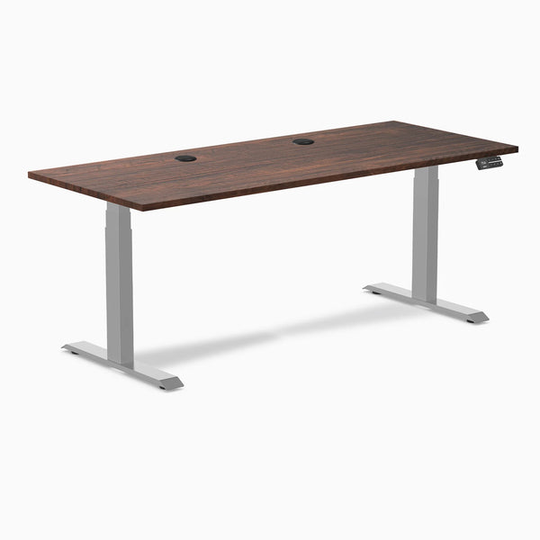 Desky Dual Softwood Sit Stand Desk, American Rustic Pine desktop, Gray frame
