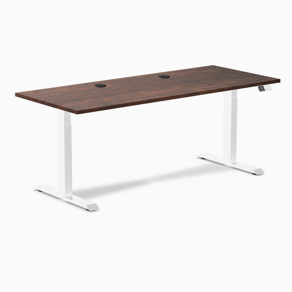Desky Dual Softwood Sit Stand Desk, American Rustic Pine desktop, White frame