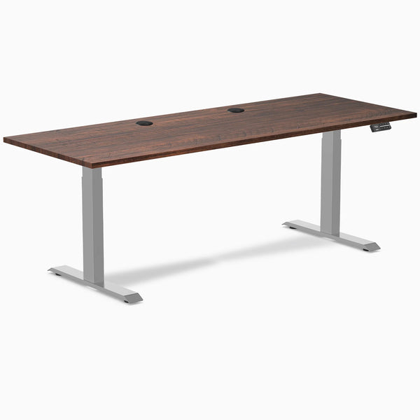 Desky Dual Softwood Sit Stand Desk, American Rustic Pine desktop, Gray frame