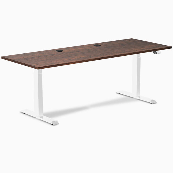 Desky Dual Softwood Sit Stand Desk, American Rustic Pine desktop, White frame