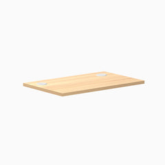 Desky Mini Laminate Desktop in Sublime Teak, 32x20 inches, with two silver grommets.