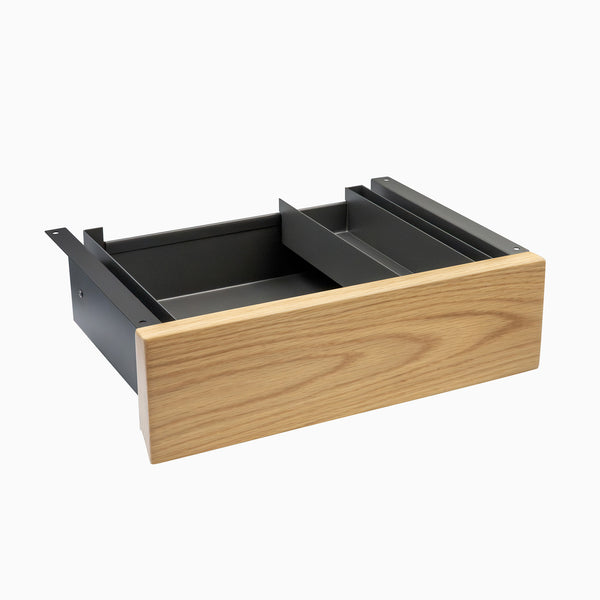white oak hardwood under desk drawer in space grey frame