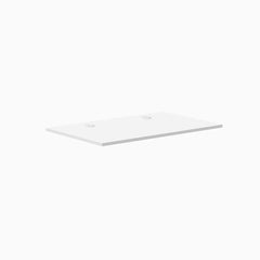 White laminate desk top, 47.2" x 29.5", with two grommets for cable management.