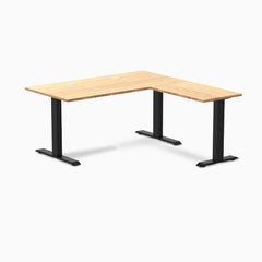 Desky Zero Bamboo L-Shape Office Desk, Bamboo desktop, Matte Black frame