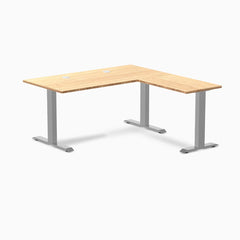 Desky Zero Bamboo L-Shape Office Desk, Bamboo desktop, Gray frame