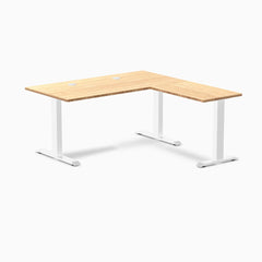 Desky Zero Bamboo L-Shape Office Desk, Bamboo desktop, White frame