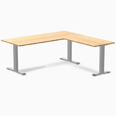 Desky Zero Bamboo L-Shape Office Desk, Bamboo desktop, Gray frame