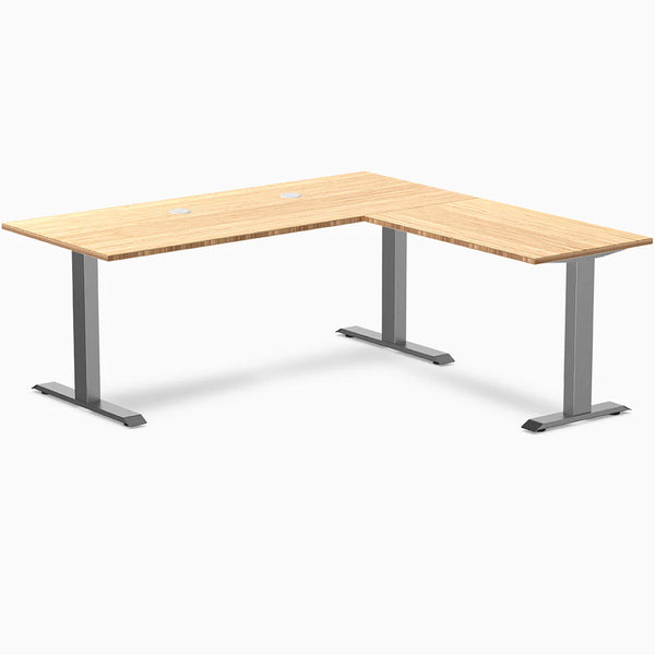 Desky Zero Bamboo L-Shape Office Desk, Bamboo desktop, Space Gray frame