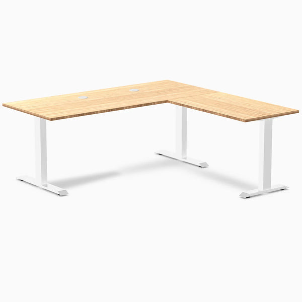 Desky Zero Bamboo L-Shape Office Desk, Bamboo desktop, White frame