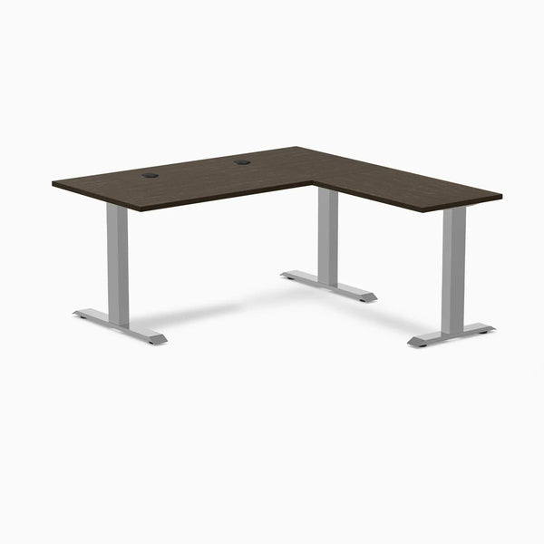 Desky Zero Bamboo L-Shape Office Desk, Dark Bamboo desktop, Gray frame