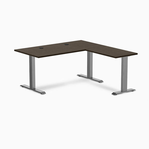 Desky Zero Bamboo L-Shape Office Desk, Dark Bamboo desktop, Space Gray frame