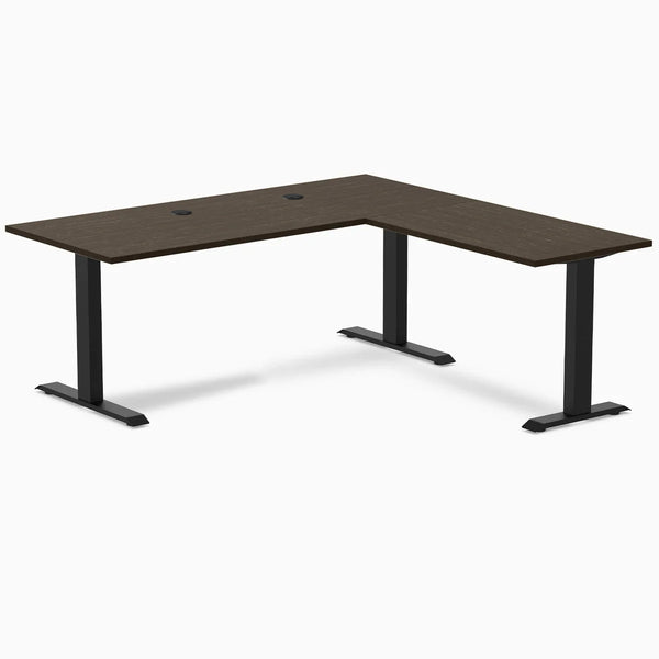 Desky Zero Bamboo L-Shape Office Desk, Dark Bamboo desktop, Matte Black frame