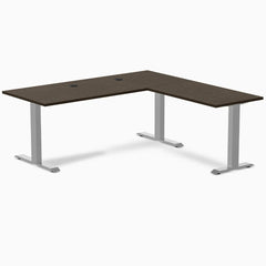 Desky Zero Bamboo L-Shape Office Desk, Dark Bamboo desktop, Gray frame