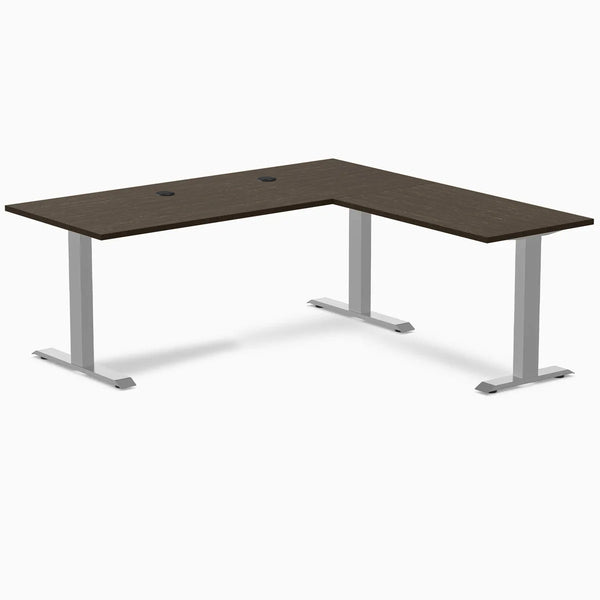 Desky Zero Bamboo L-Shape Office Desk, Dark Bamboo desktop, Gray frame
