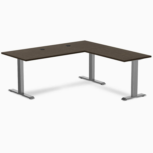 Desky Zero Bamboo L-Shape Office Desk, Dark Bamboo desktop, Space Gray frame