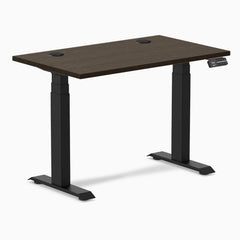 Desky Dual Mini Bamboo Sit Stand Desk, Dark Bamboo desktop, Matte Black frame