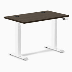Desky Dual Mini Bamboo Sit Stand Desk, Dark Bamboo desktop, White frame