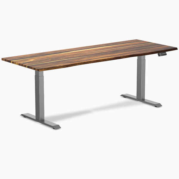 Desky Dual Pheasantwood Hardwood Sit Stand Desk with Space Grey frame