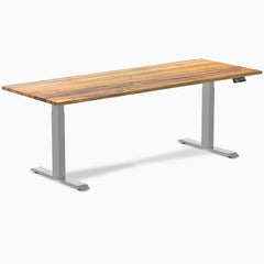 Desky Dual Teak Hardwood Sit Stand Desk with grey frame